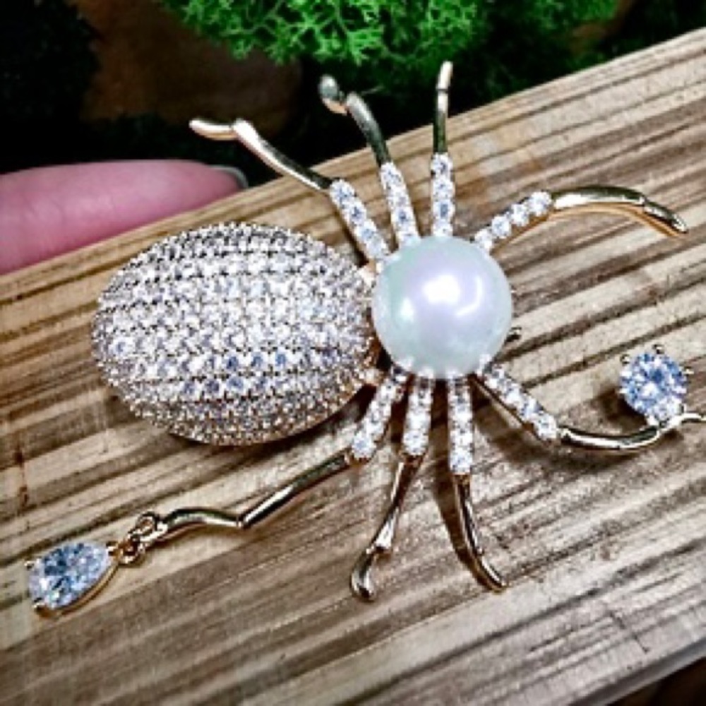 NWOT Brooch Spider white gold plated cubic zirconium